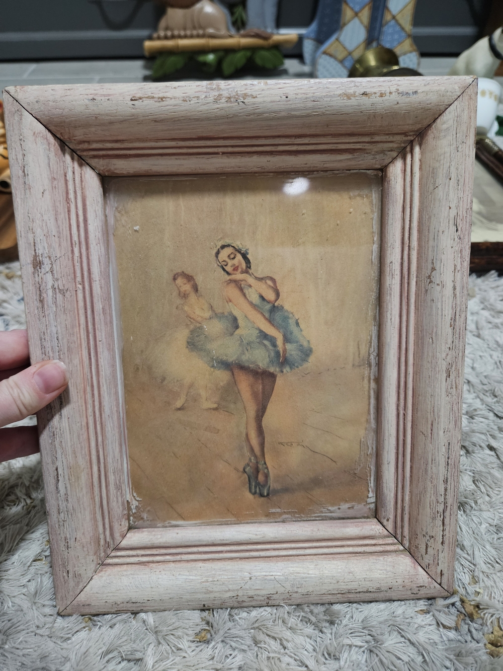 Set Of 2 Vintage Style Ballerina Wall Art in Pale Pink Frame